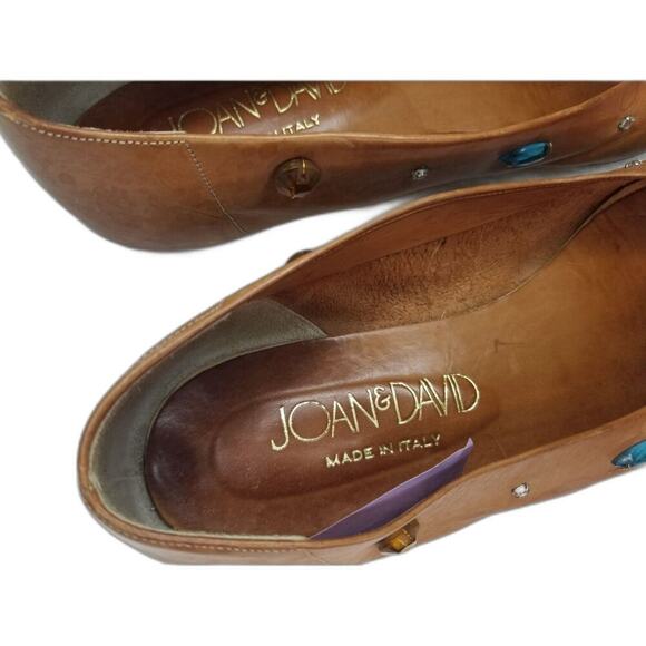 80s Vintage Joan & David Vegetable Tanned Leather Be-jeweled Tan Flats Size 7.5 - Picture 5 of 8